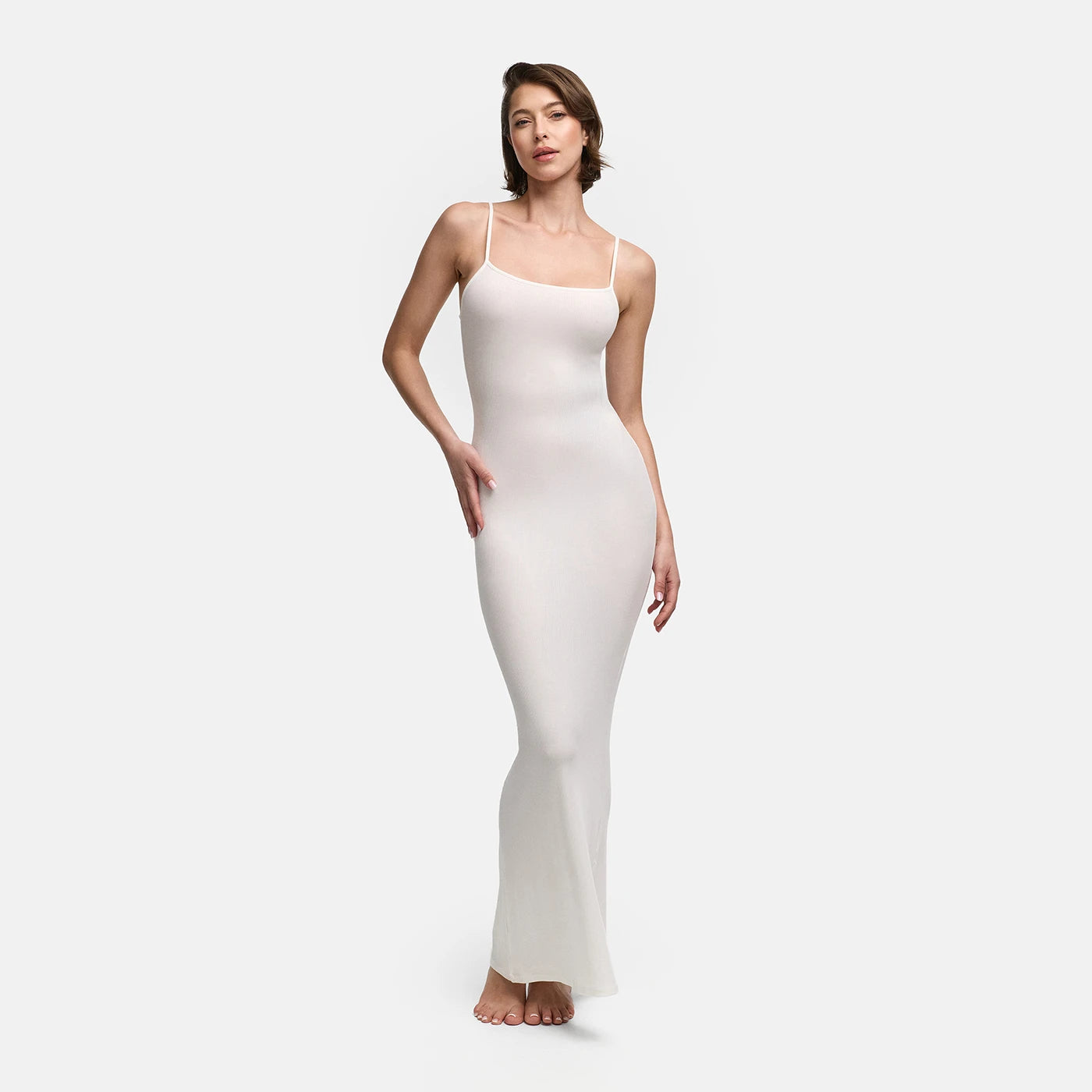 Robe longue caraco côtelée