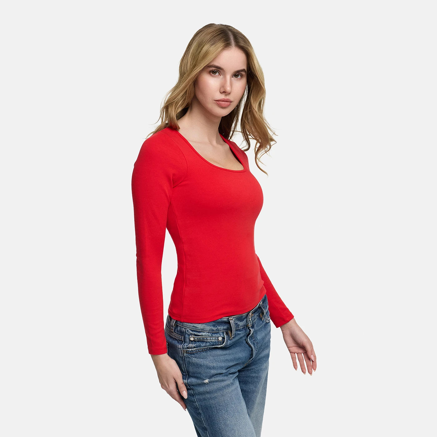 Camiseta de manga larga de algodón con sujetador push-up integrado