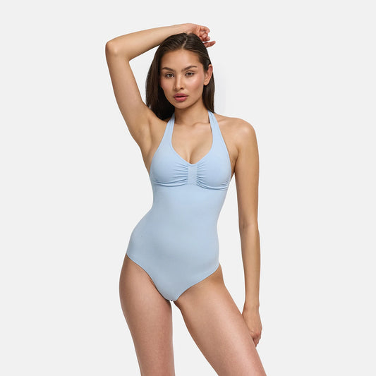 Halterneck Bodysuit Sculpting Shapewear met geïntegreerde pads met slip