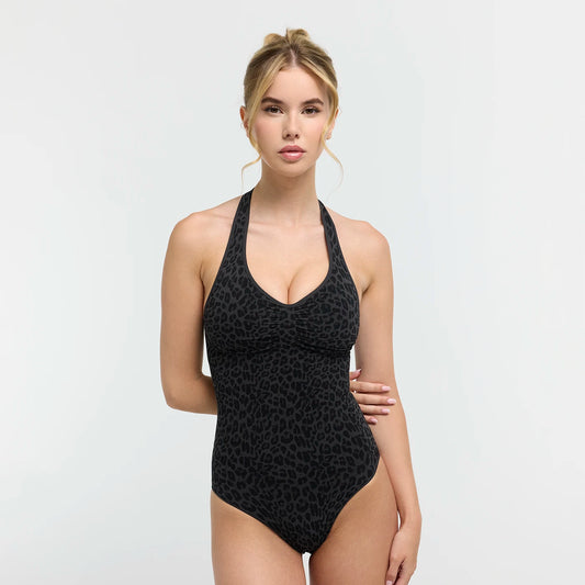 Halterneck Bodysuit Sculpting Shapewear met geïntegreerde pads met slip