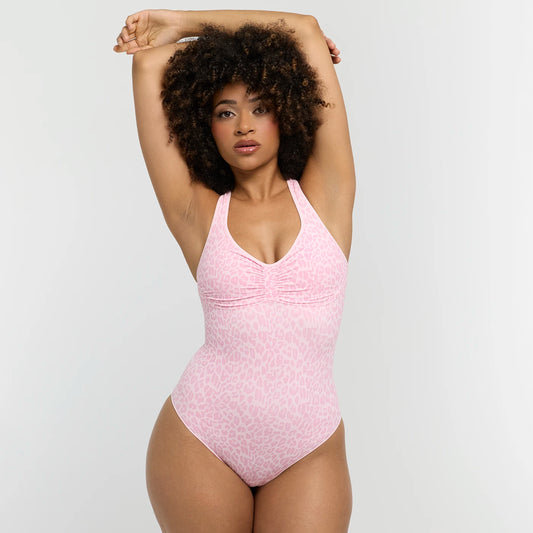 Halterneck Bodysuit Sculpting Shapewear met geïntegreerde pads met slip
