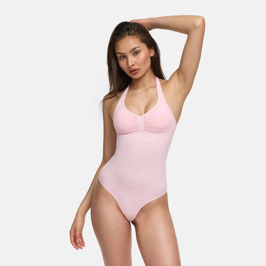 Halterneck Bodysuit Sculpting Shapewear met geïntegreerde pads met string