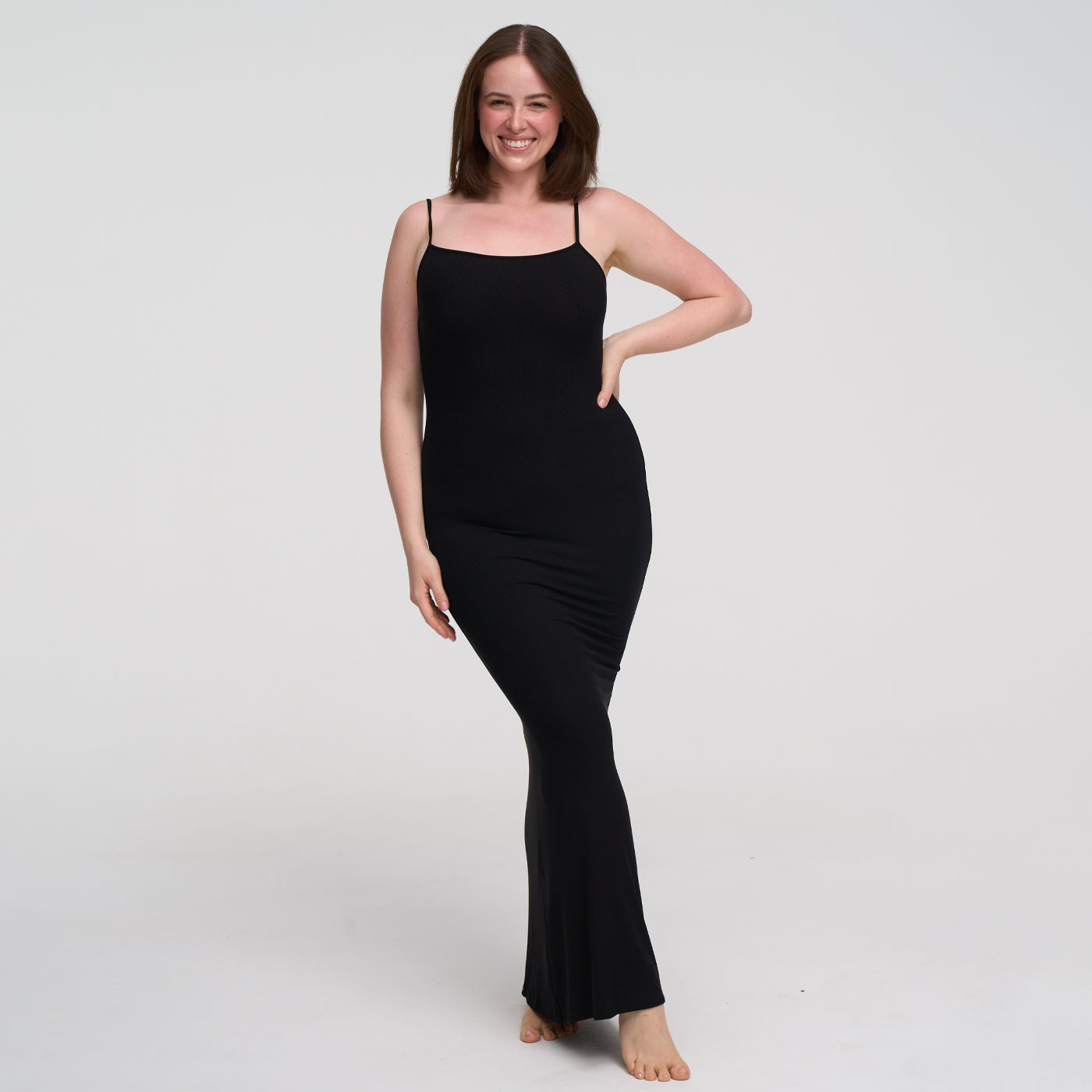 Vestido maxi de canalé con tirantes finos