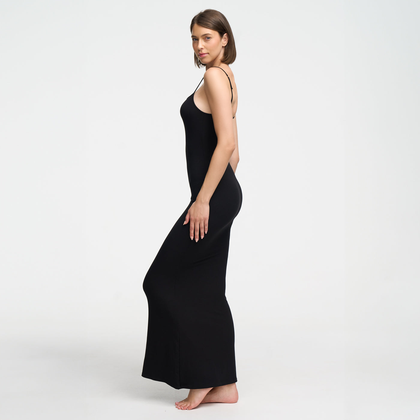 Vestido maxi de canalé con tirantes finos