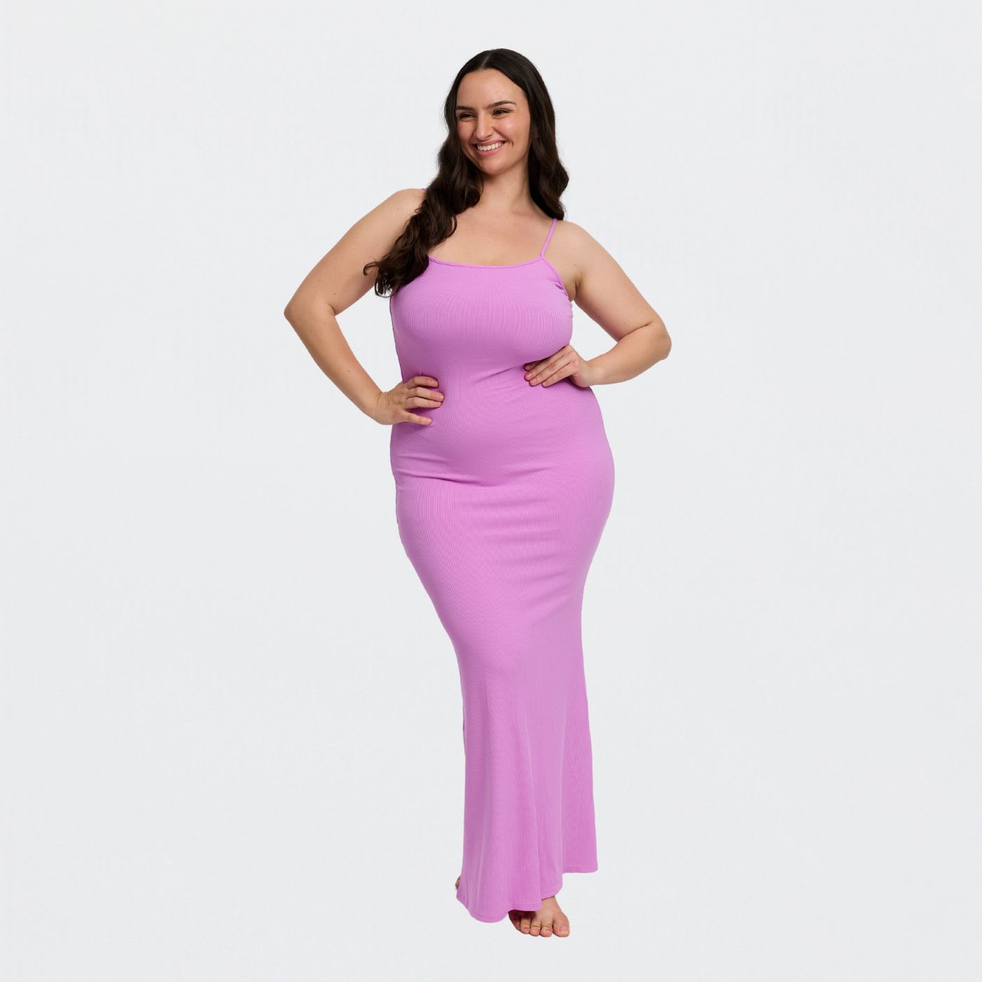 Vestido maxi de canalé con tirantes finos