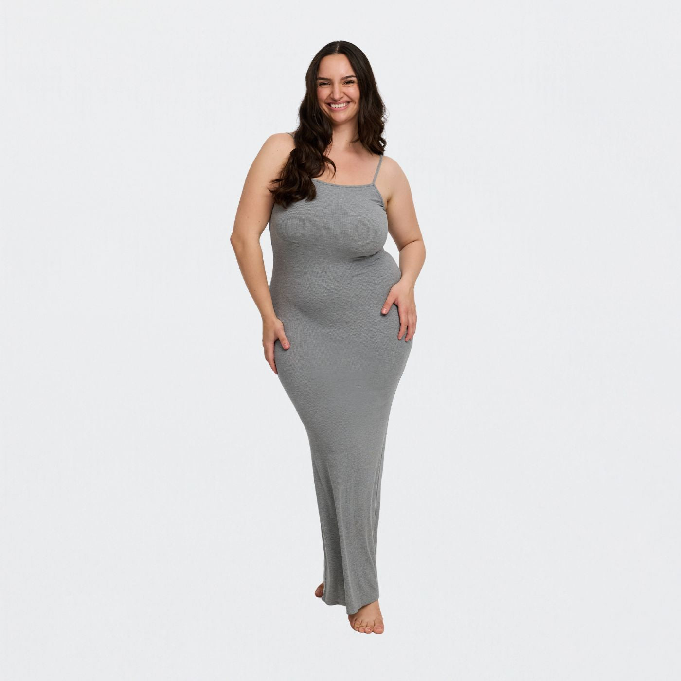 Vestido maxi de canalé con tirantes finos
