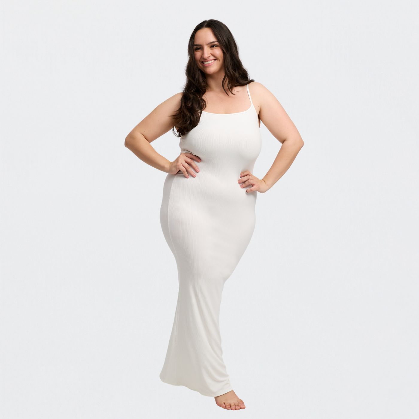 Vestido maxi de canalé con tirantes finos