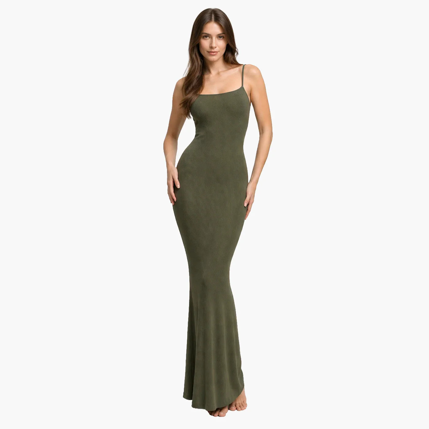 Vestido maxi de canalé con tirantes finos