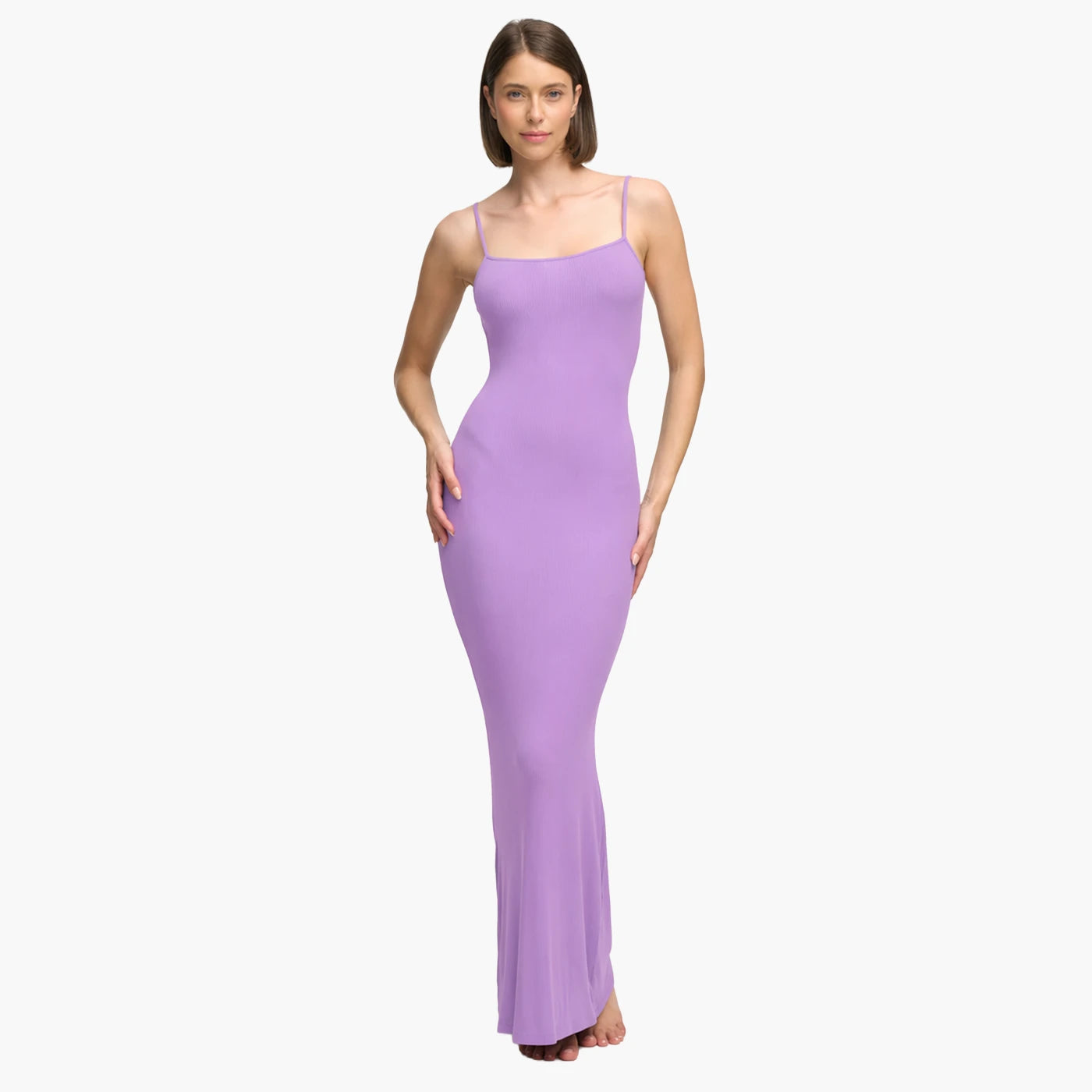 Vestido maxi de canalé con tirantes finos