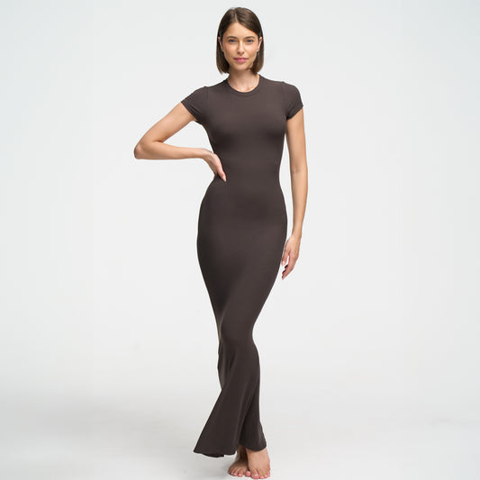 Ribgebreide T-shirt maxi-jurk