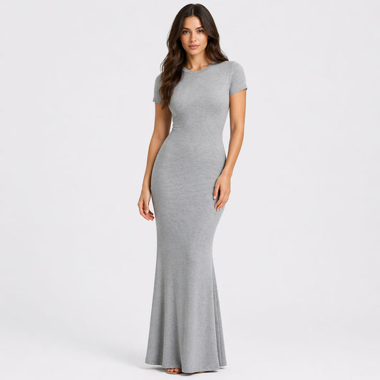 Ribgebreide T-shirt maxi-jurk
