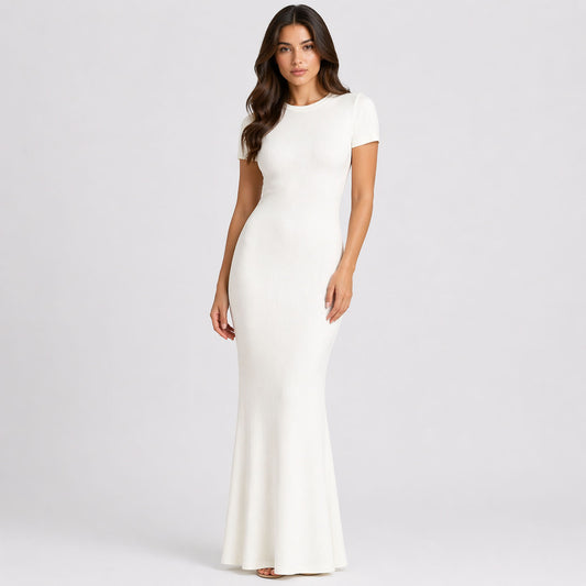 Ribgebreide T-shirt maxi-jurk