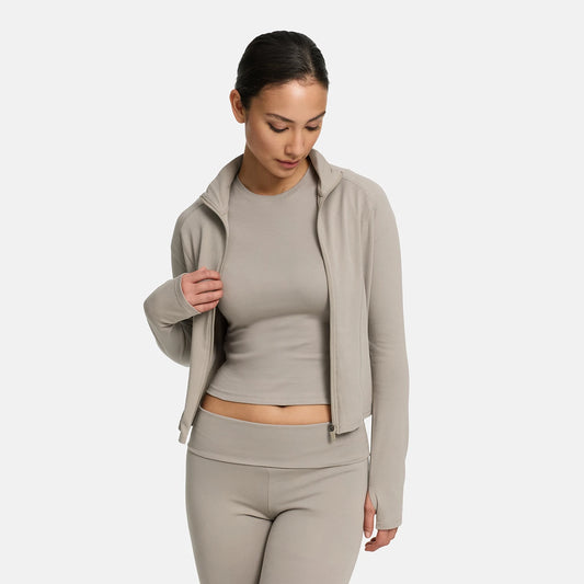 Cotton Body Fitted Zipper Jacke