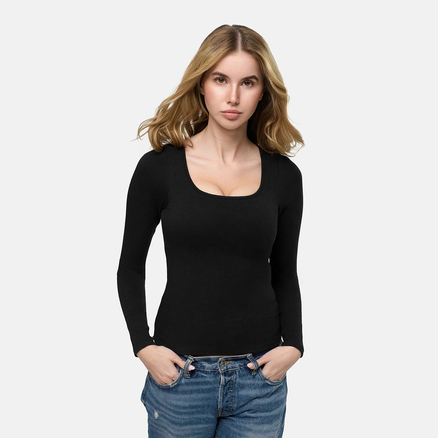 Camiseta de manga larga de algodón con sujetador push-up integrado